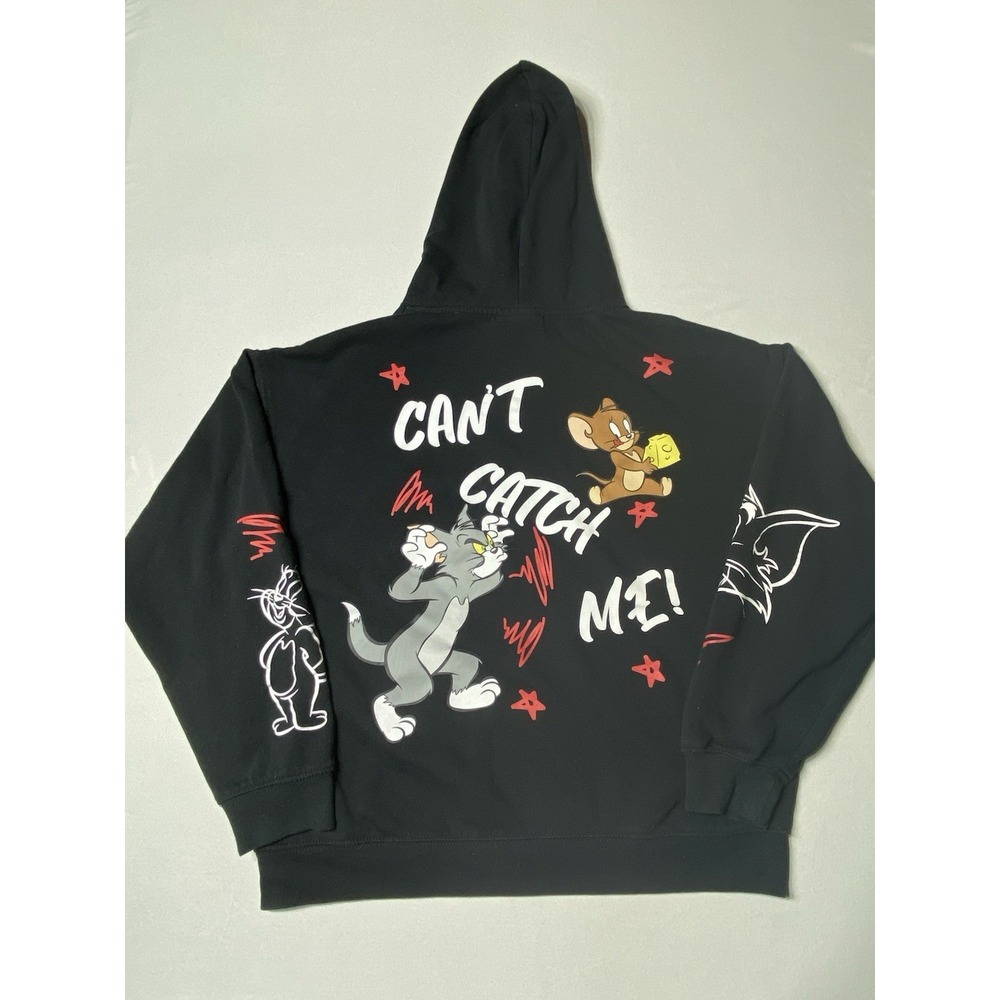 Tom & Jerry Hoodie Mens L Black All Over Graphic Can't Catch Me Cartoon - Picture 10 of 13